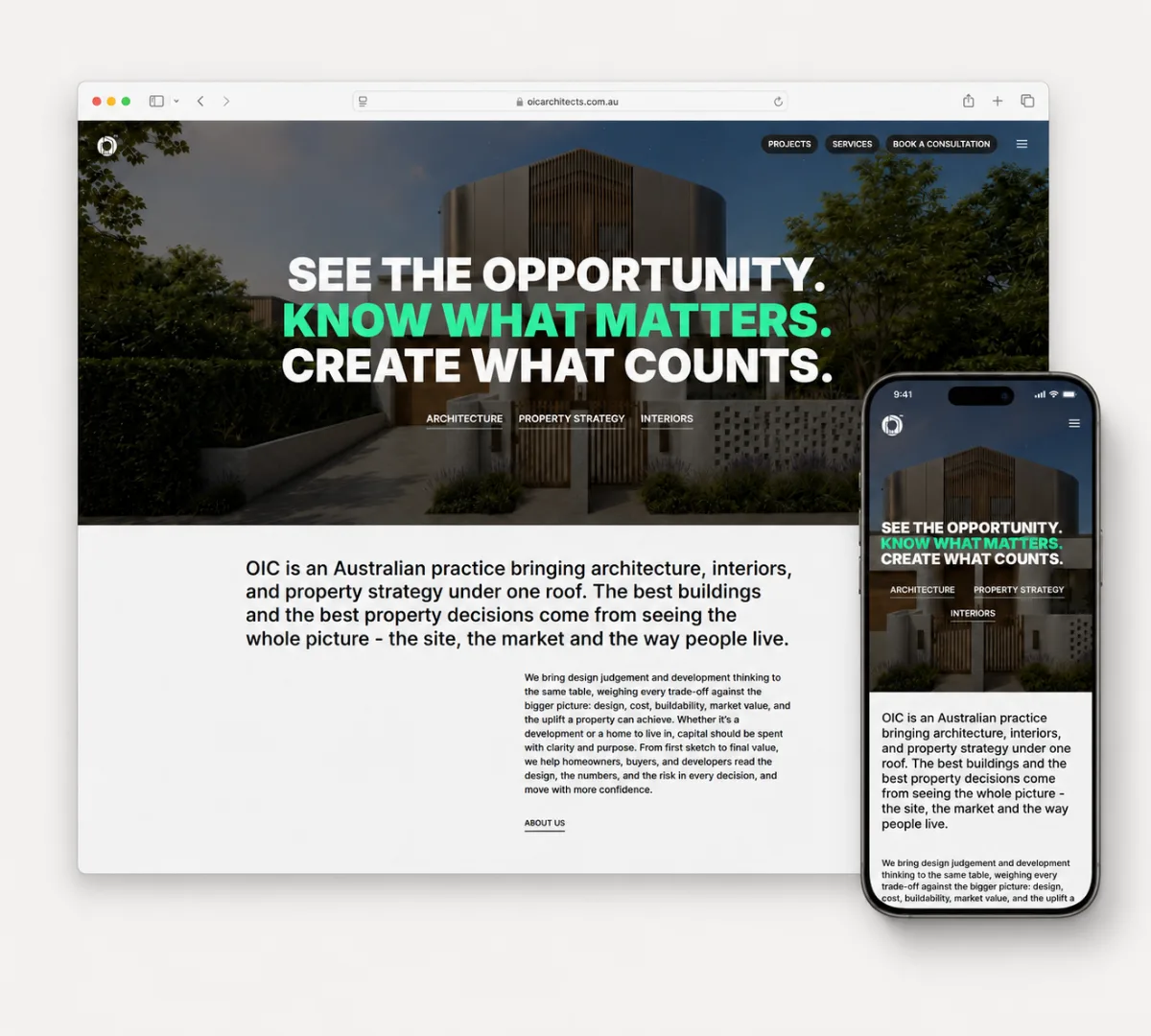 The delivered site on desktop and on a phone.